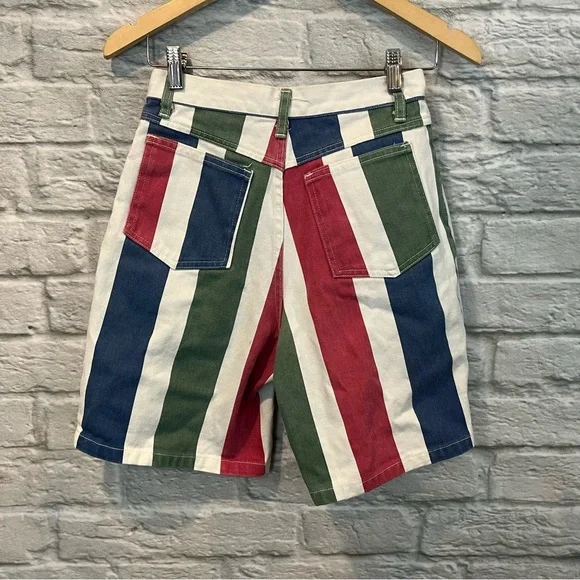 Vintage 80’s 90’s Sotanza Colorblock Stripe Cotton Shorts 26” (7/8) - Picture 3 of 7
